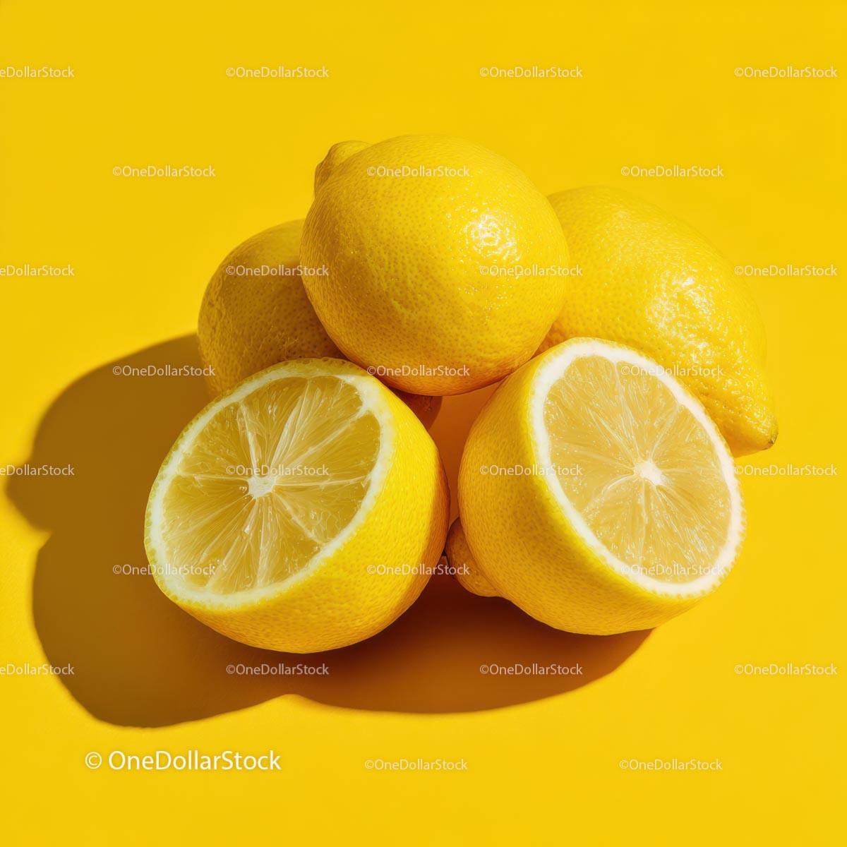 Fresh Lemons on a Vibrant Yellow Background Stock Photo Bundle preview 8