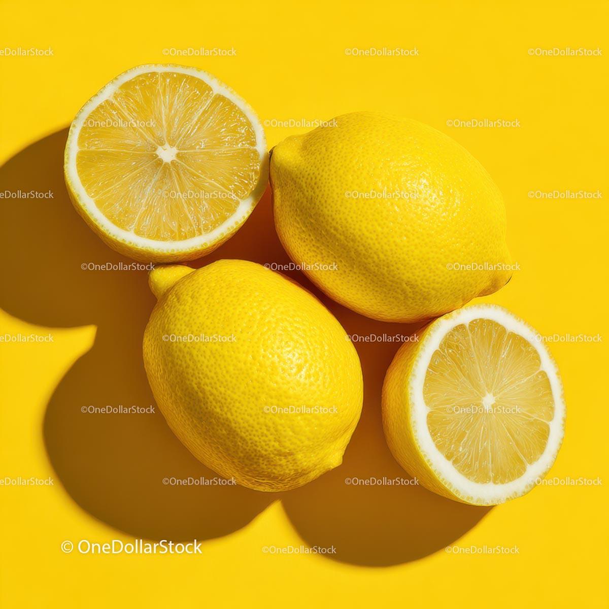 Fresh Lemons on Vibrant Yellow Background