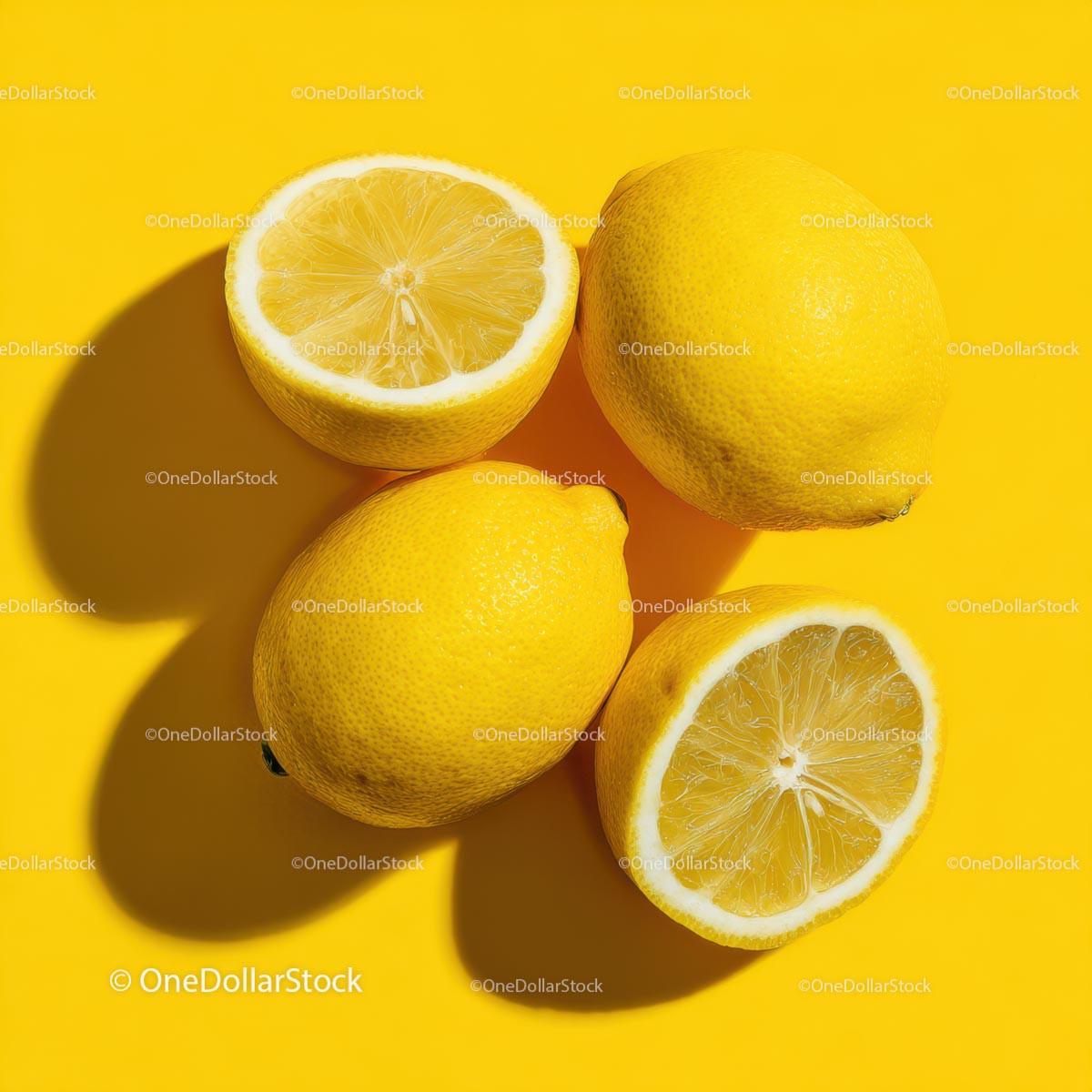 Fresh Yellow Lemons on a Bright Yellow Background