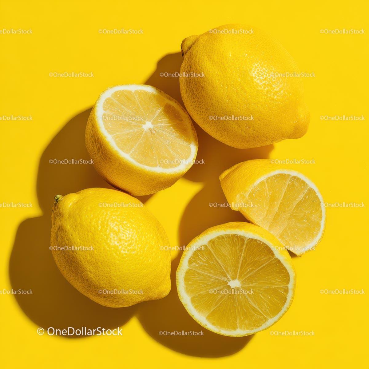 Fresh Lemons on a Vibrant Yellow Background Stock Photo Bundle preview 15