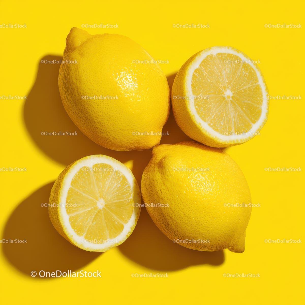 Vibrant Fresh Lemons on a Bold Yellow Background