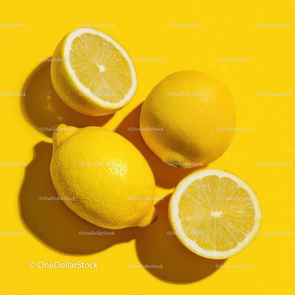 Fresh Lemons on a Vibrant Yellow Background Stock Photo Bundle preview 23