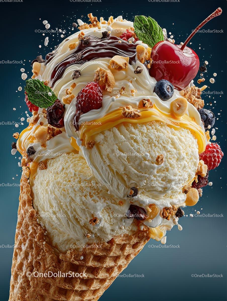 Delightful Ice Cream Cone with Colorful Candy Toppings Stock Photo Bundle preview 10