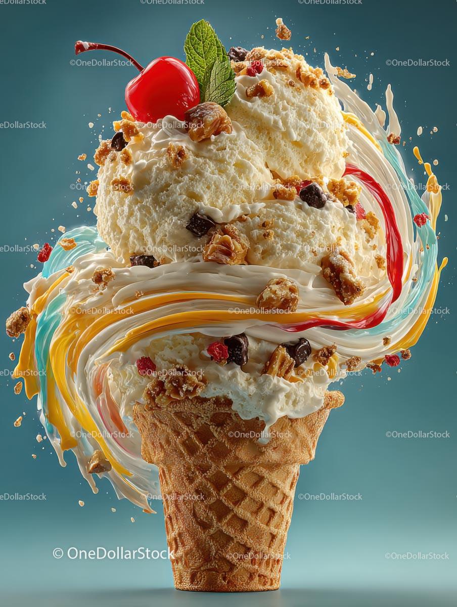 Delightful Ice Cream Cone with Colorful Candy Toppings Stock Photo Bundle preview 18