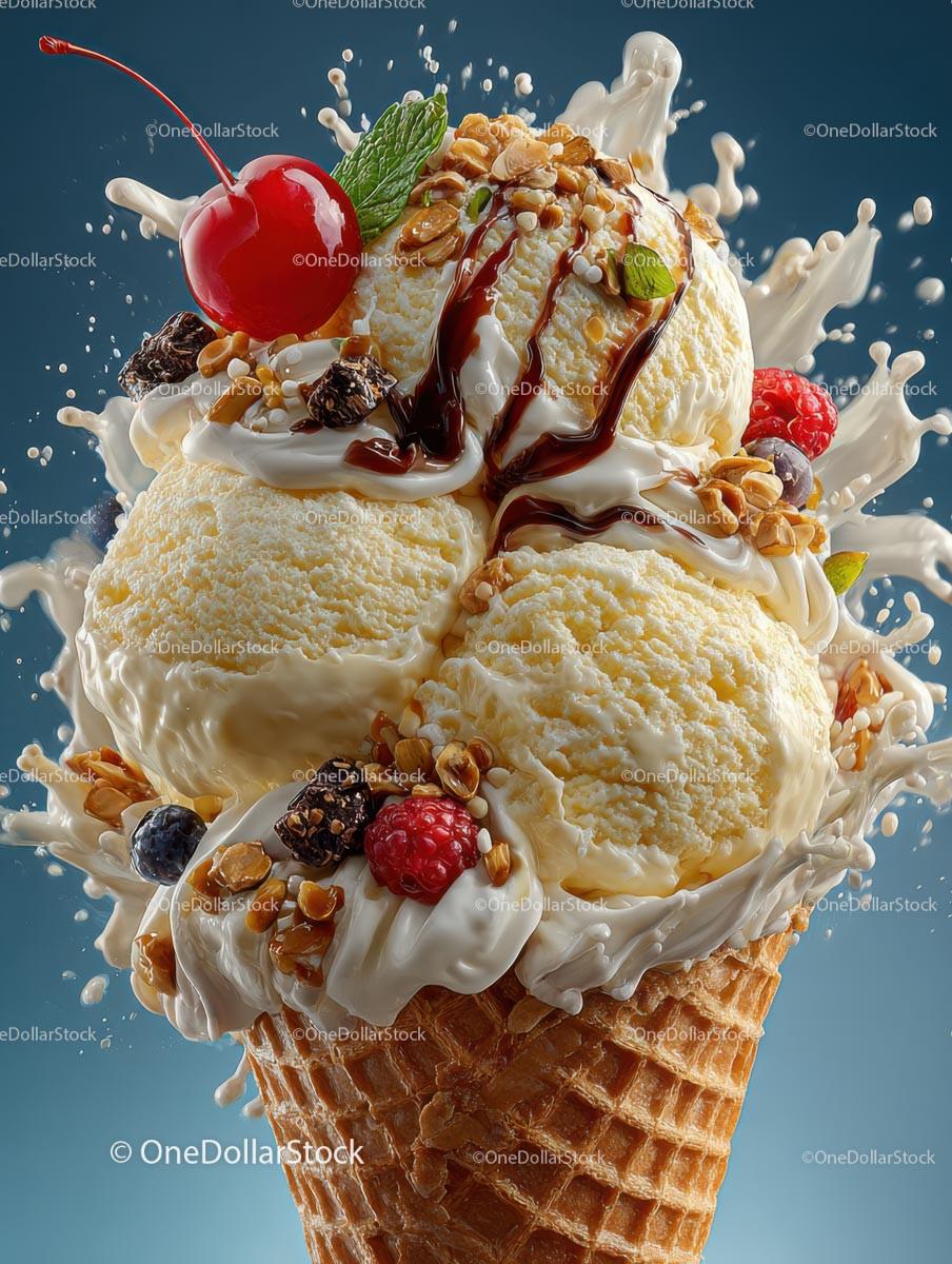 Delightful Ice Cream Cone with Colorful Candy Toppings Stock Photo Bundle preview 24