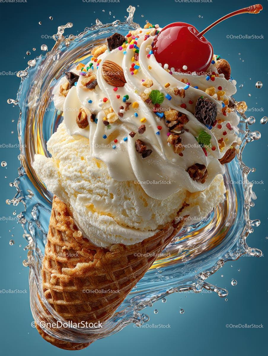 Delightful Ice Cream Cone with Colorful Candy Toppings Stock Photo Bundle preview 33