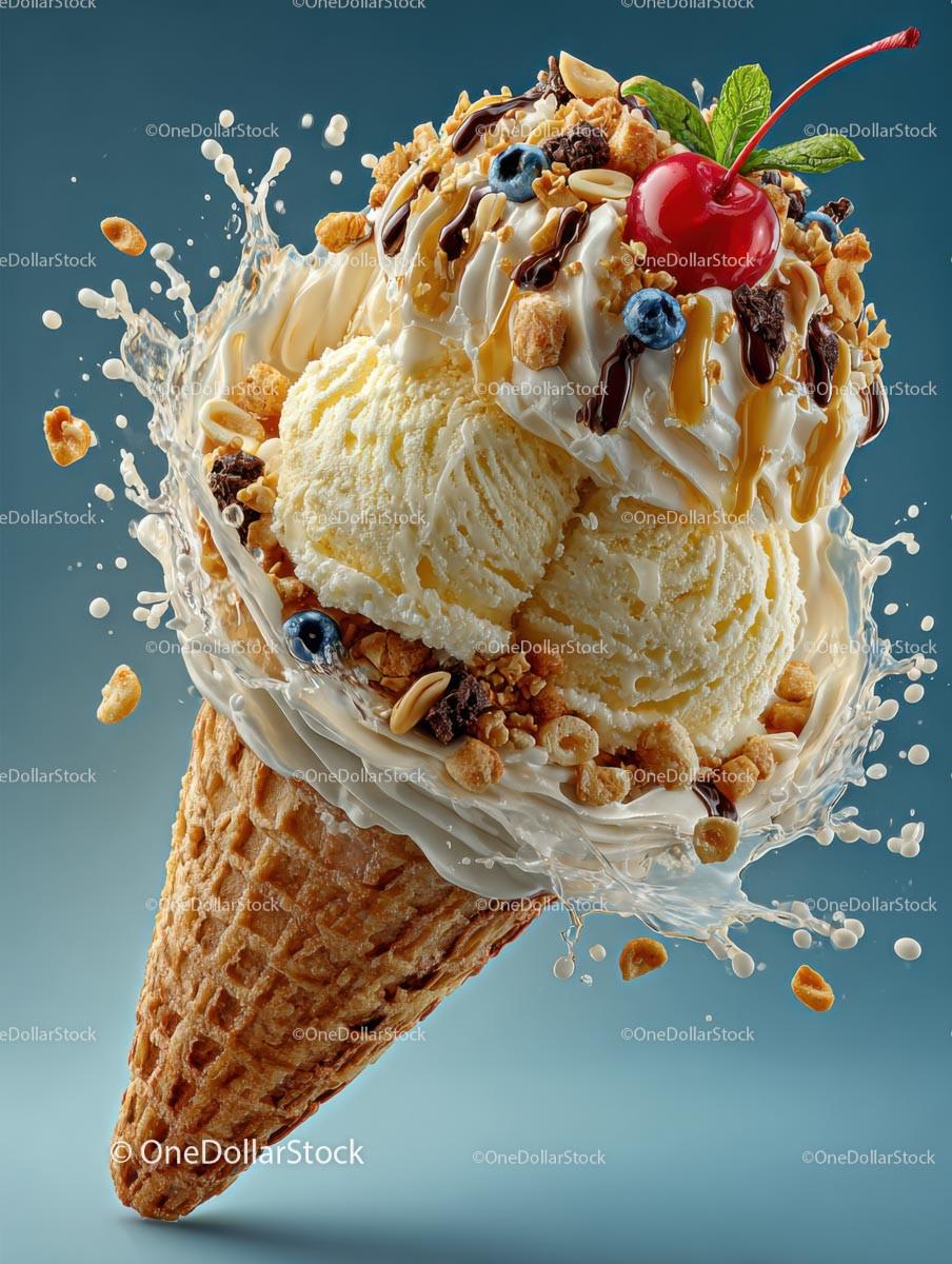 Delightful Ice Cream Cone with Colorful Candy Toppings Stock Photo Bundle preview 35
