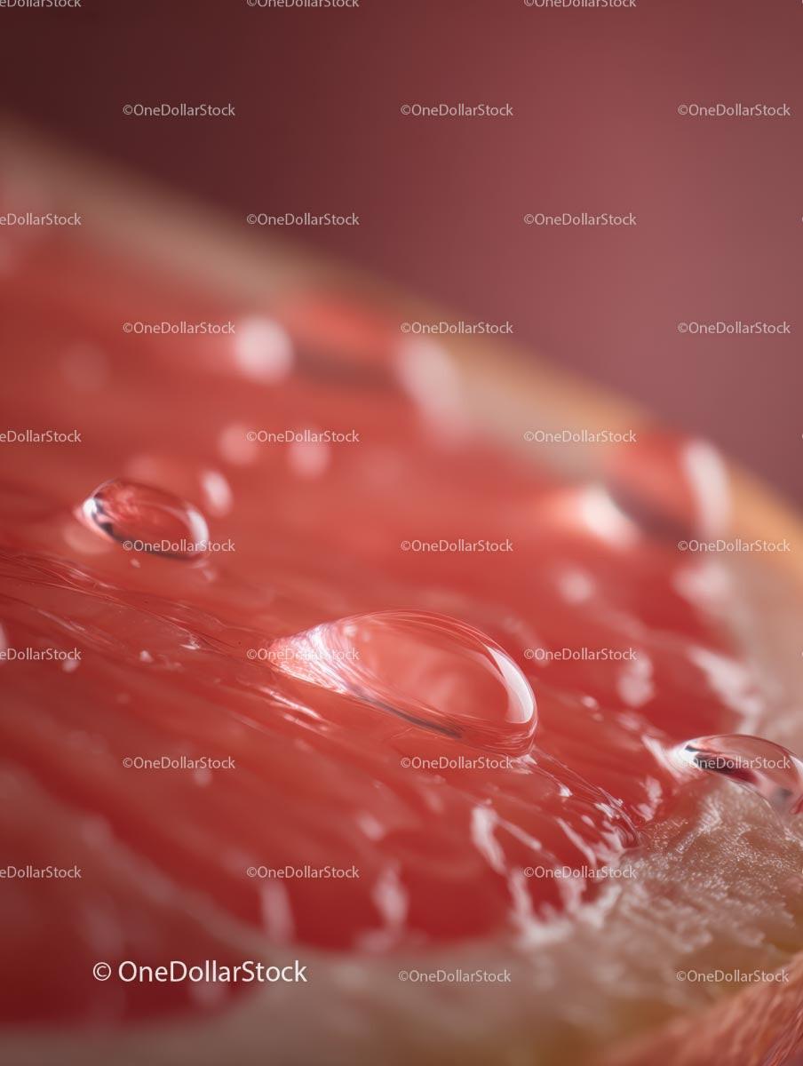 Macro Shot of Fresh Red Grapefruit Slice with Water Droplets