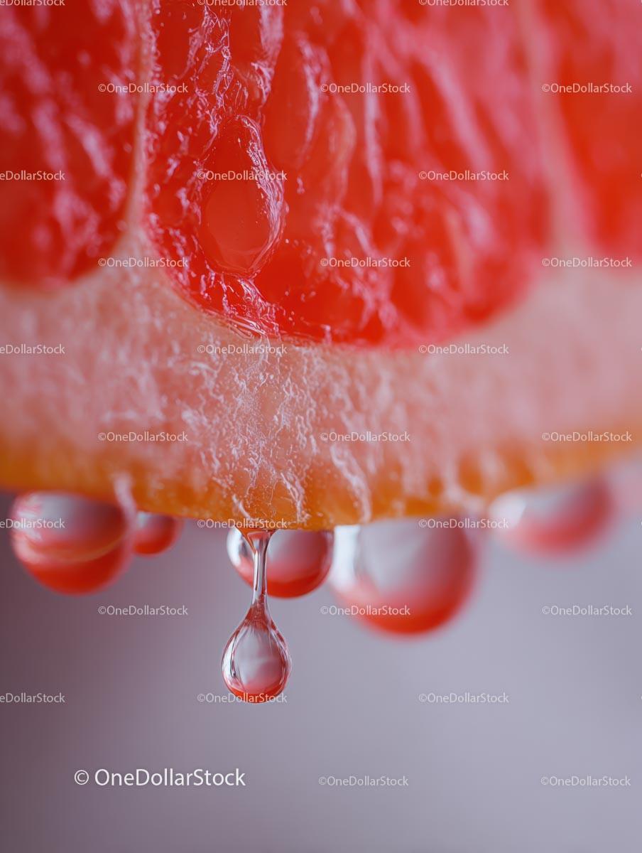 Macro Close-Up of Juicy Grapefruit Slice with Droplets