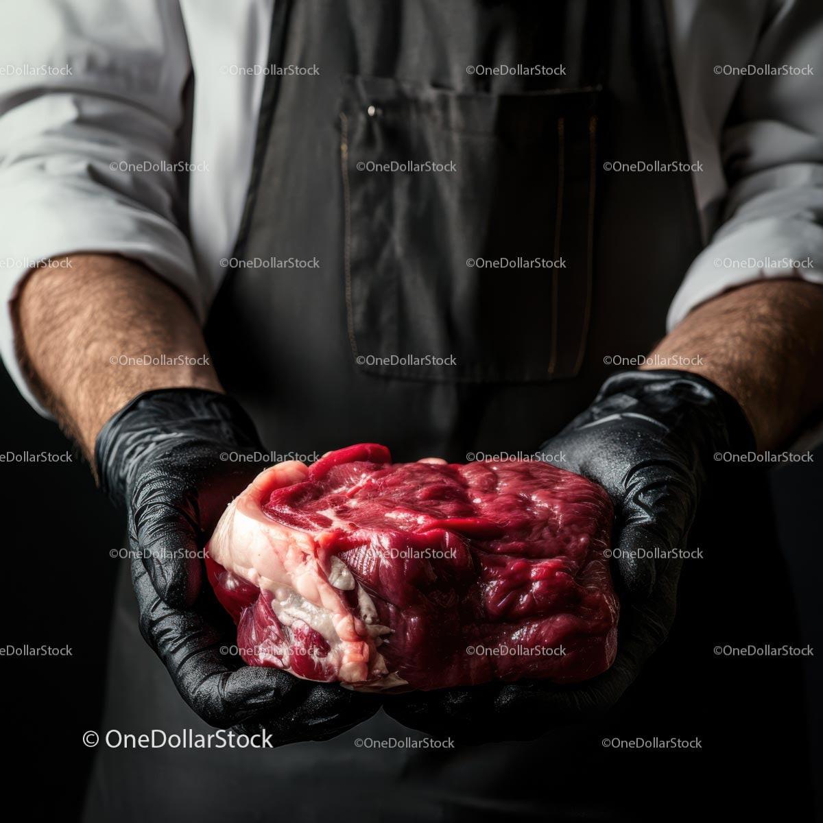 Butcher Holding Fresh Cut of Raw Beef