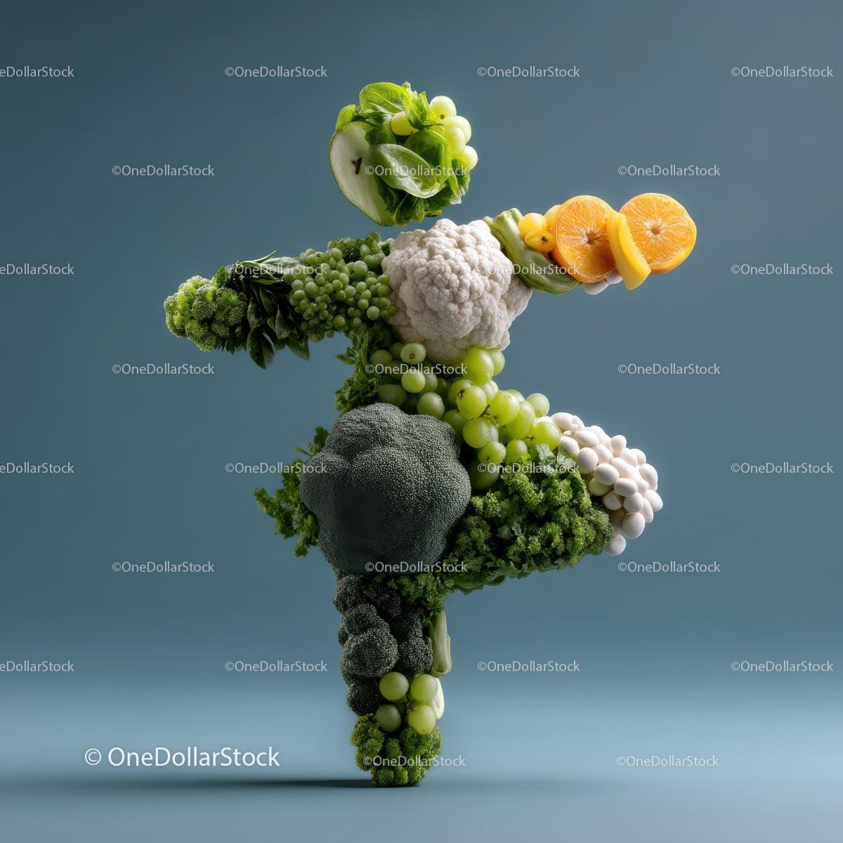 Artistic Ballerina Sculpture Made of Fresh Vegetables and Fruits