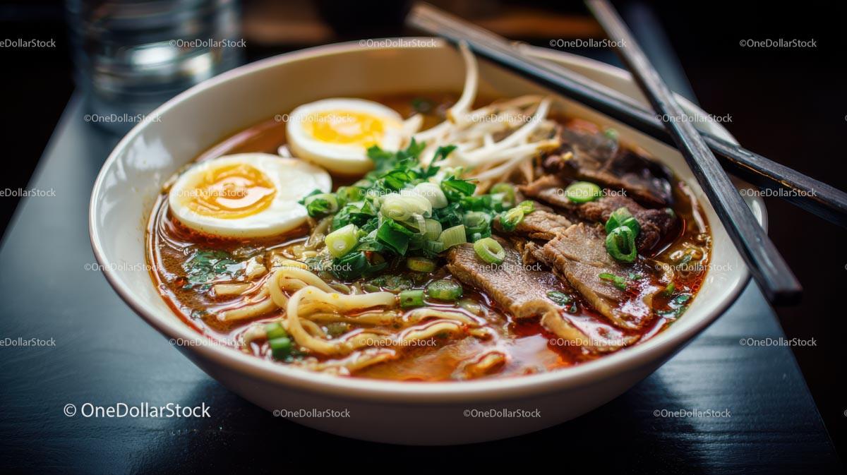 Spicy Ramen Bowl with Pork Belly and Boiled Eggs Stock Photo Bundle creative preview 4