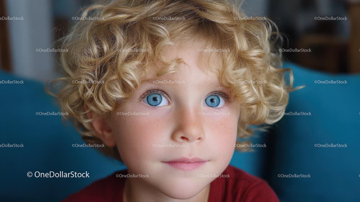 Portrait of a Young Boy with Curly Blonde Hair