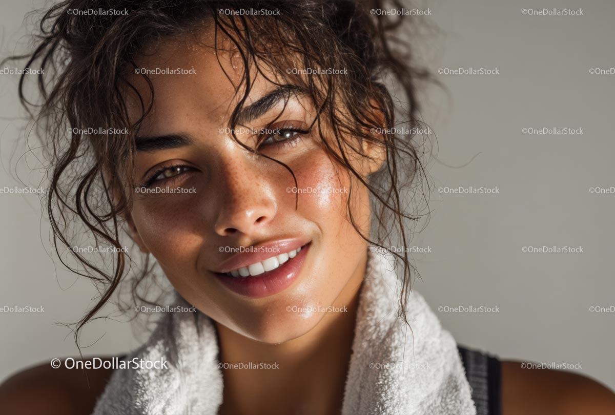 Smiling Woman with Curly Hair and Natural Glow