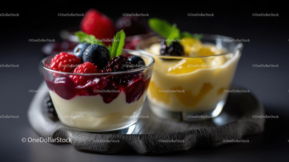 Mixed Berries and Mango in Creamy Yogurt with Mint Stock Photo Bundle preview 8