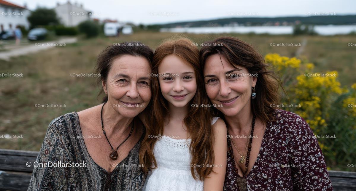 Three Generations Smiling Together Outdoors