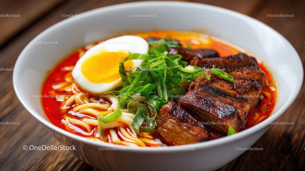 Spicy Ramen Bowl with Pork Belly and Boiled Eggs Stock Photo Bundle preview 10
