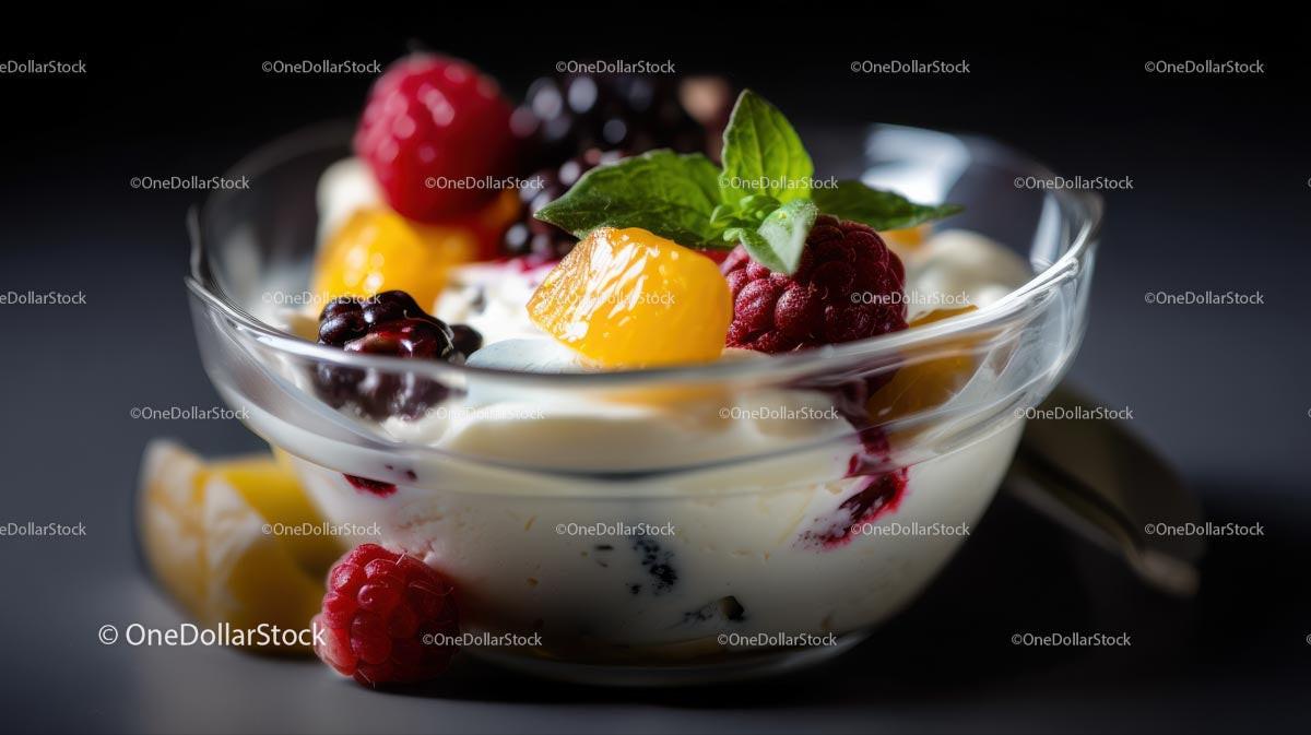Mixed Berries and Mango in Creamy Yogurt with Mint Stock Photo Bundle preview 10
