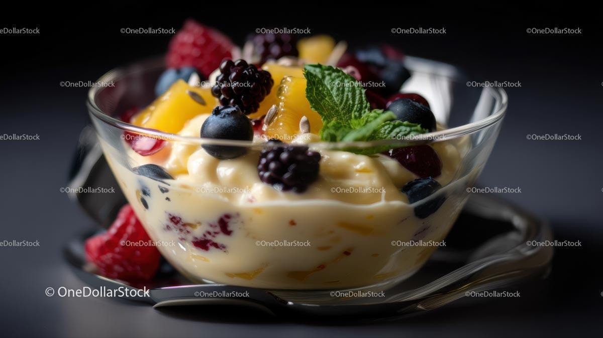 Mixed Berries and Mango in Creamy Yogurt with Mint Stock Photo Bundle preview 12