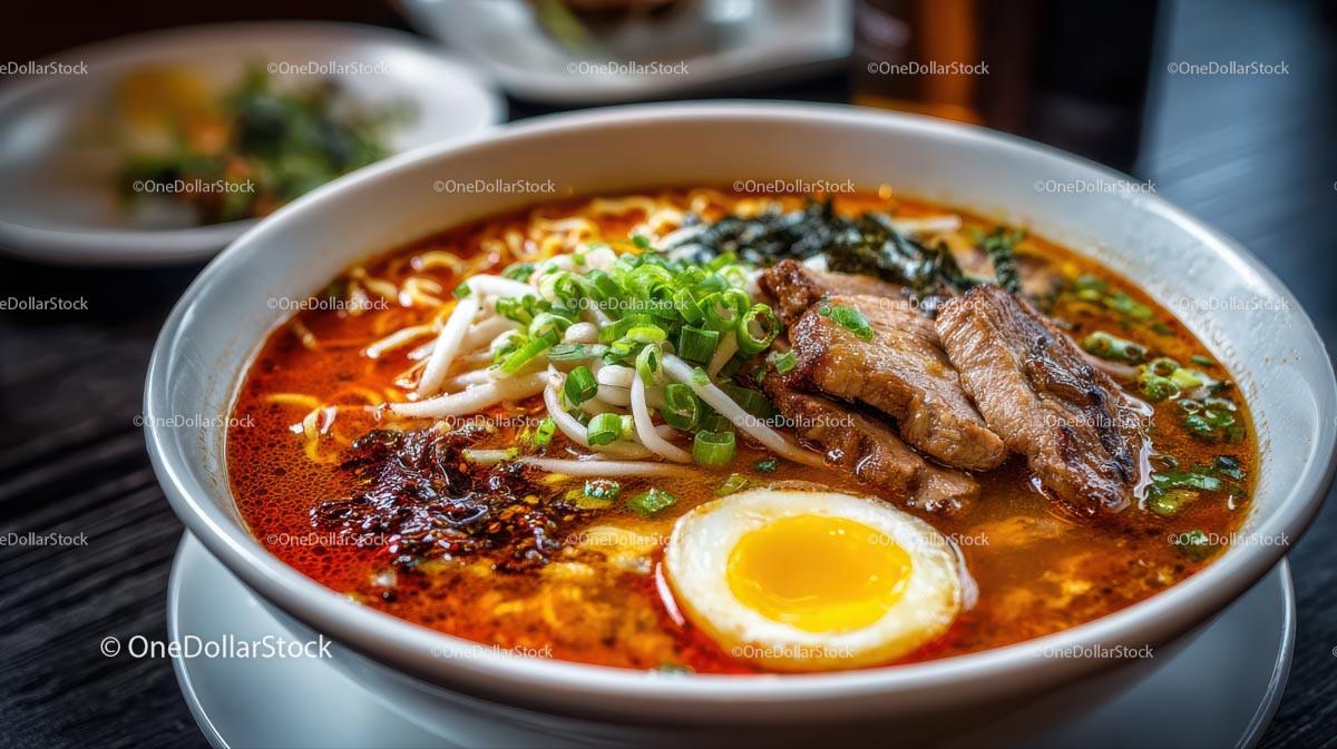 Spicy Ramen Bowl with Pork Belly and Boiled Eggs Stock Photo Bundle preview 16