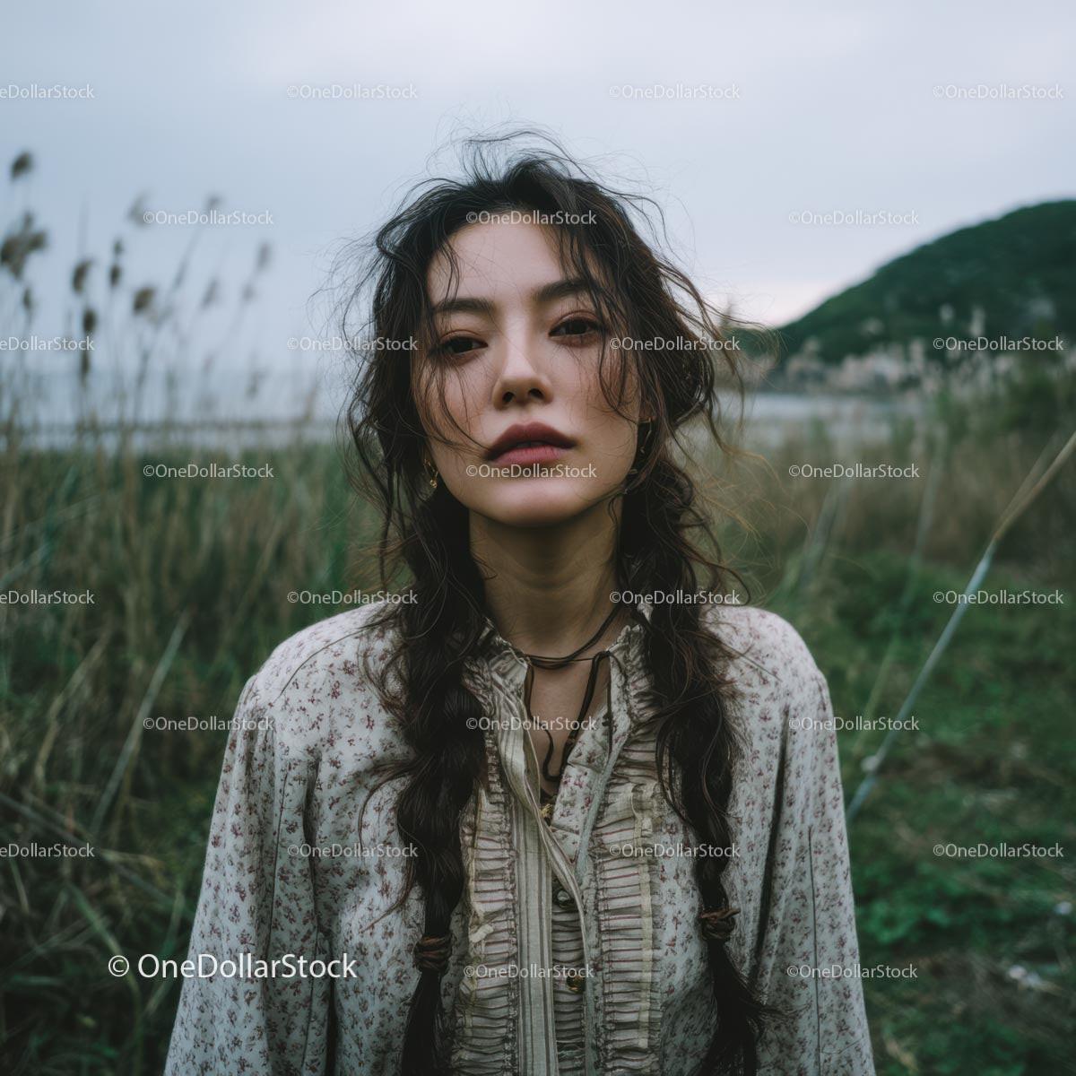 Woman with Braids in a Countryside Setting