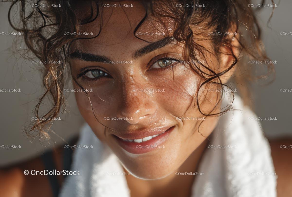 Smiling Woman with Curly Hair and Natural Beauty