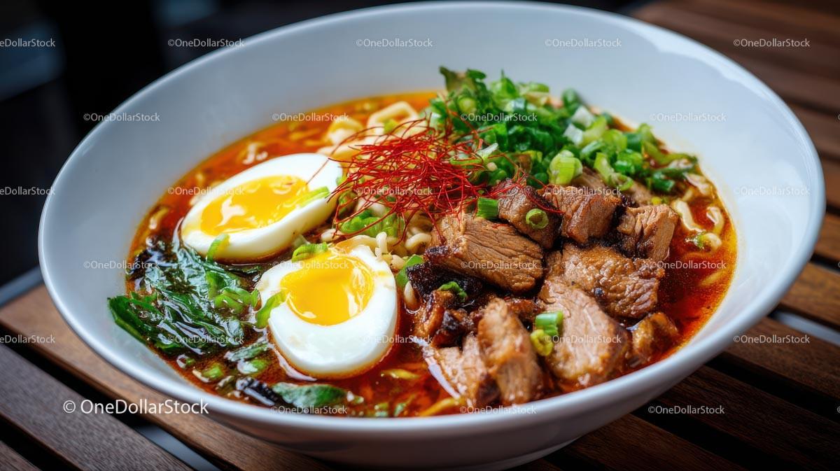 Spicy Ramen Bowl with Pork Belly and Boiled Eggs Stock Photo Bundle preview 19