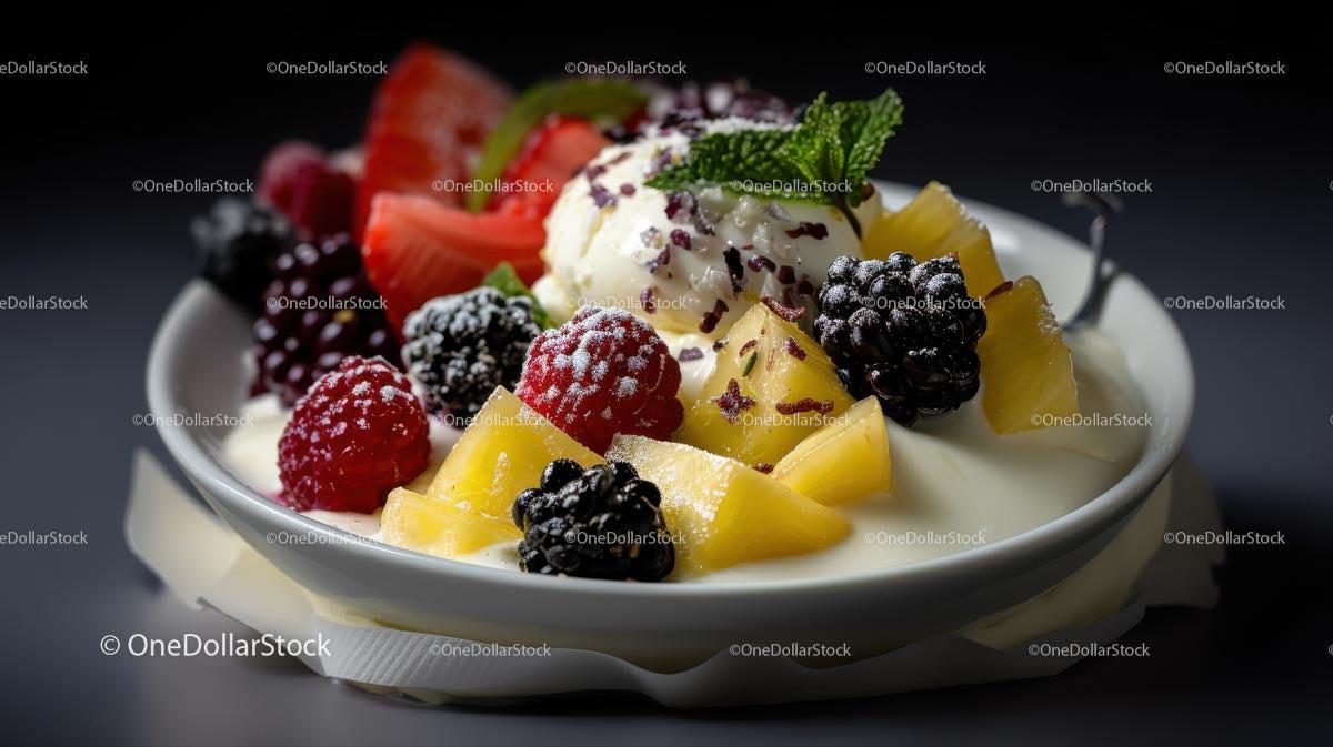Mixed Berries and Mango in Creamy Yogurt with Mint Stock Photo Bundle preview 19