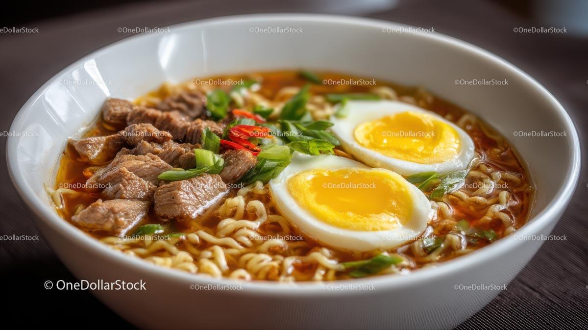 Spicy Ramen Bowl with Pork Belly and Boiled Eggs Stock Photo Bundle preview 21