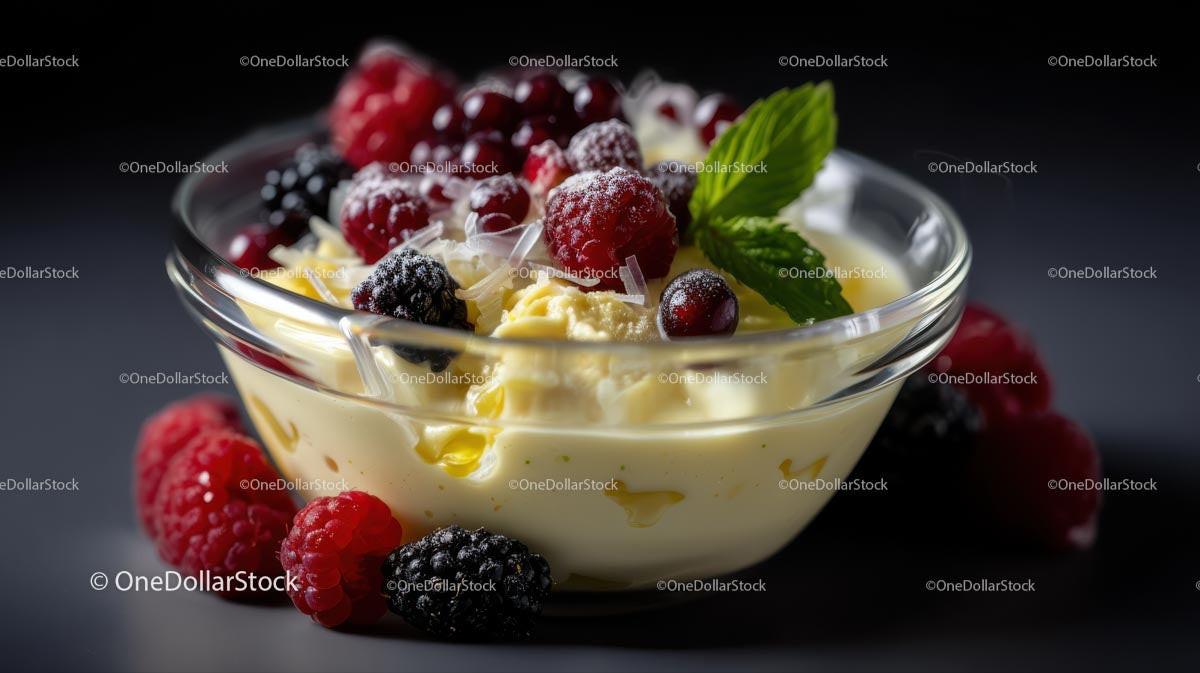 Creamy Berry Dessert with Fresh Mint and Raspberries