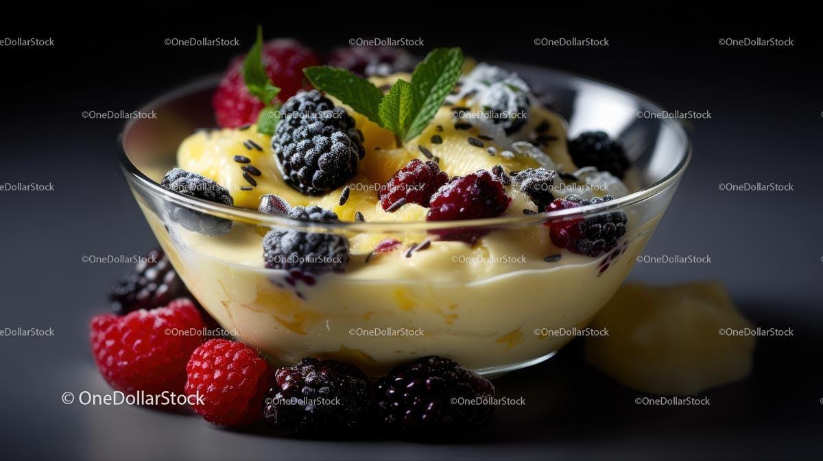 Mixed Berries and Mango in Creamy Yogurt with Mint Stock Photo Bundle preview 31