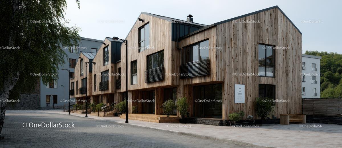 Modern Wooden Row Houses in Urban Setting