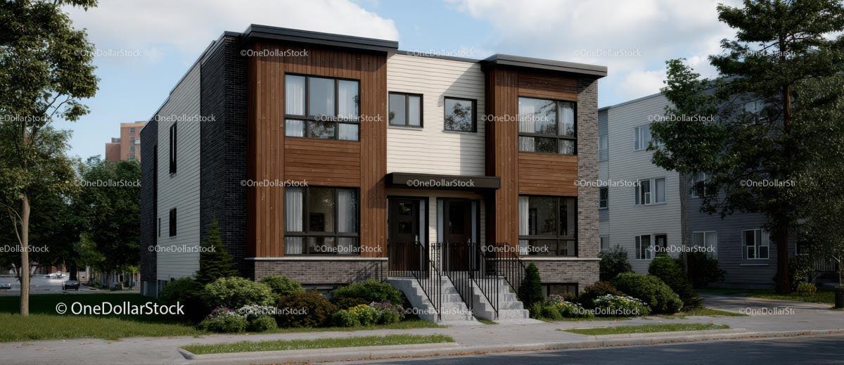 Modern Duplex House with Wooden Facade