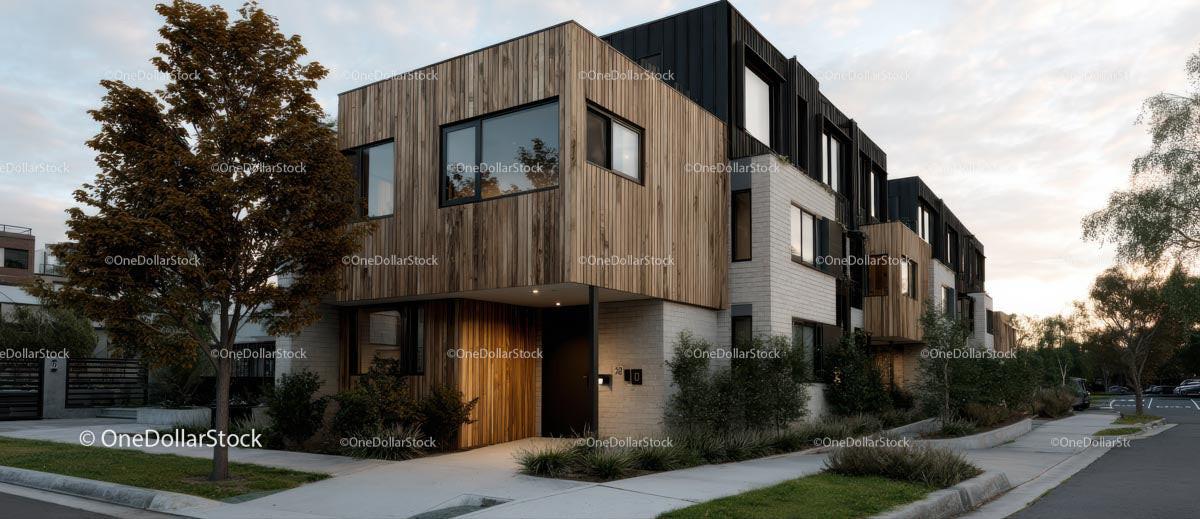 Modern Townhouse with Wooden Facade in Suburban Setting
