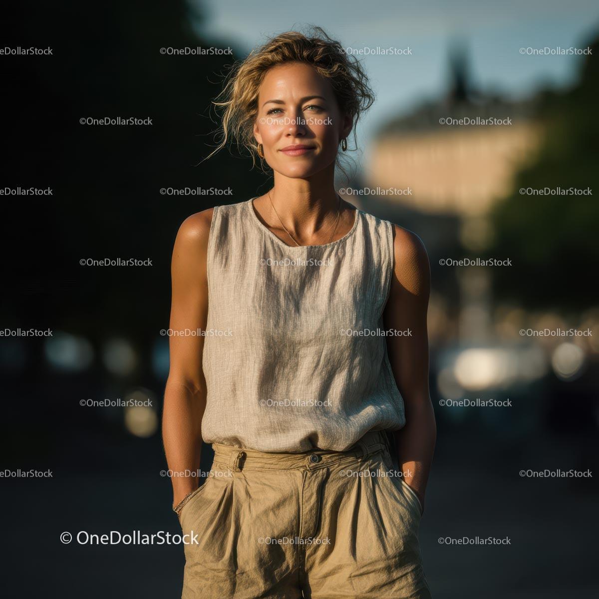 Elegant Woman in Linen Outfit on a Sunny Day Stock Photo Bundle preview 11