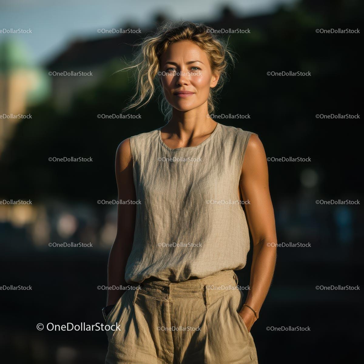 Elegant Woman in Linen Outfit on a Sunny Day Stock Photo Bundle preview 20