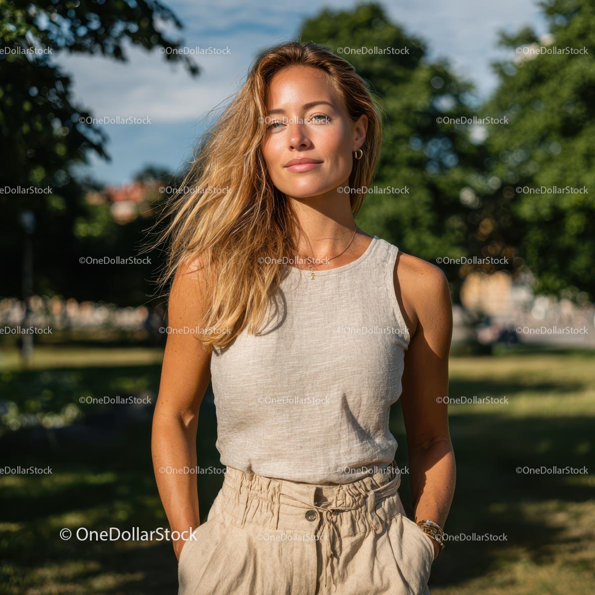 Smiling Woman in Casual Outfit on a Sunny Day Stock Photo Bundle preview 7