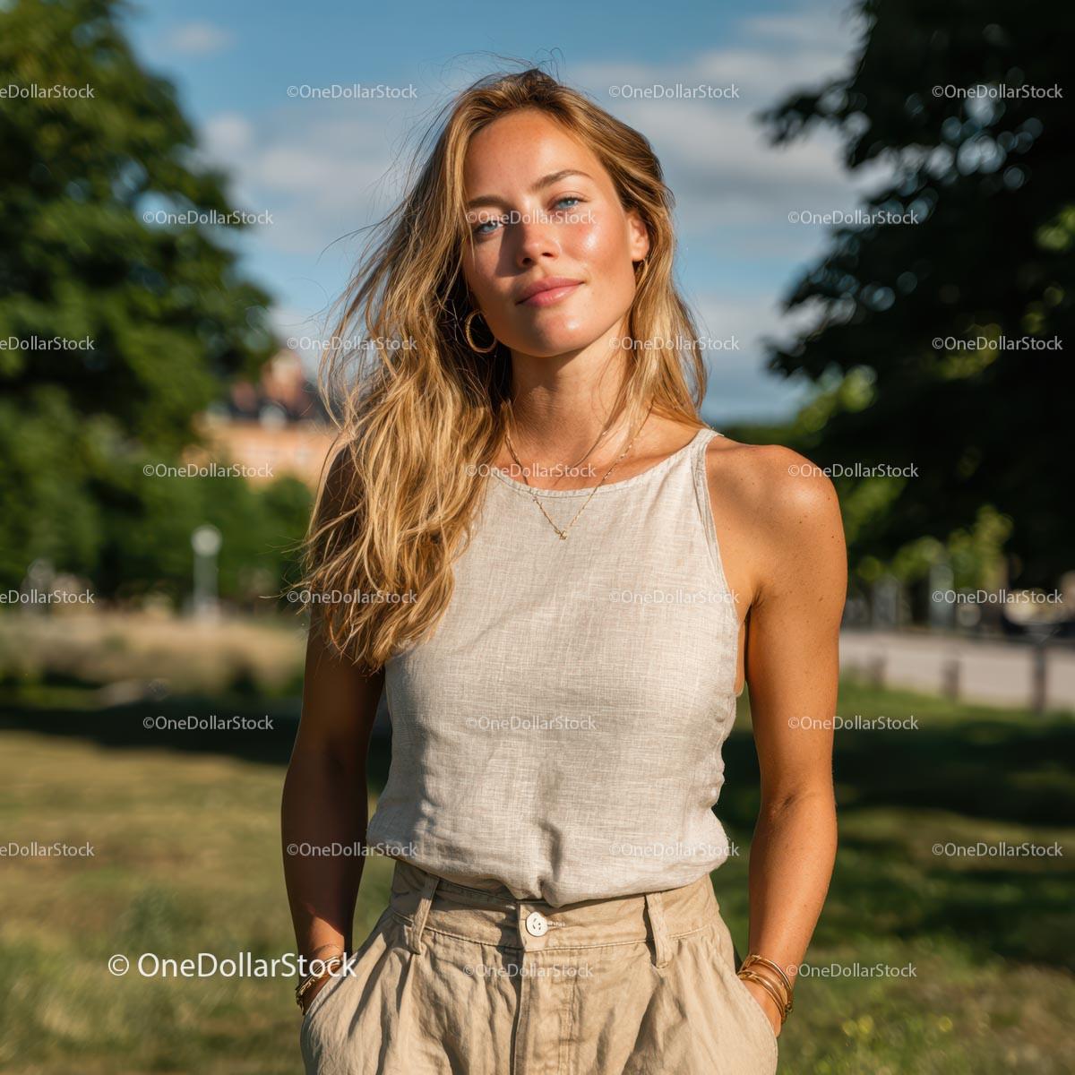 Smiling Woman in Casual Outfit on a Sunny Day Stock Photo Bundle preview 8
