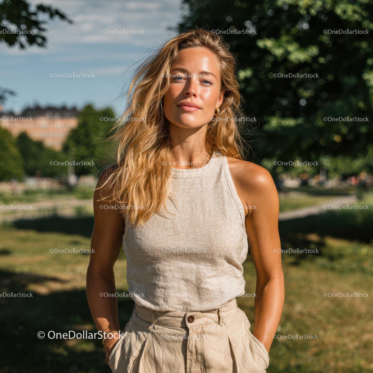 Smiling Woman in Casual Outfit on a Sunny Day Stock Photo Bundle preview 20
