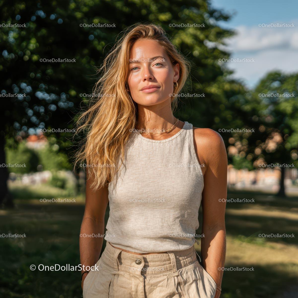 Smiling Woman in Casual Outfit on a Sunny Day Stock Photo Bundle preview 22