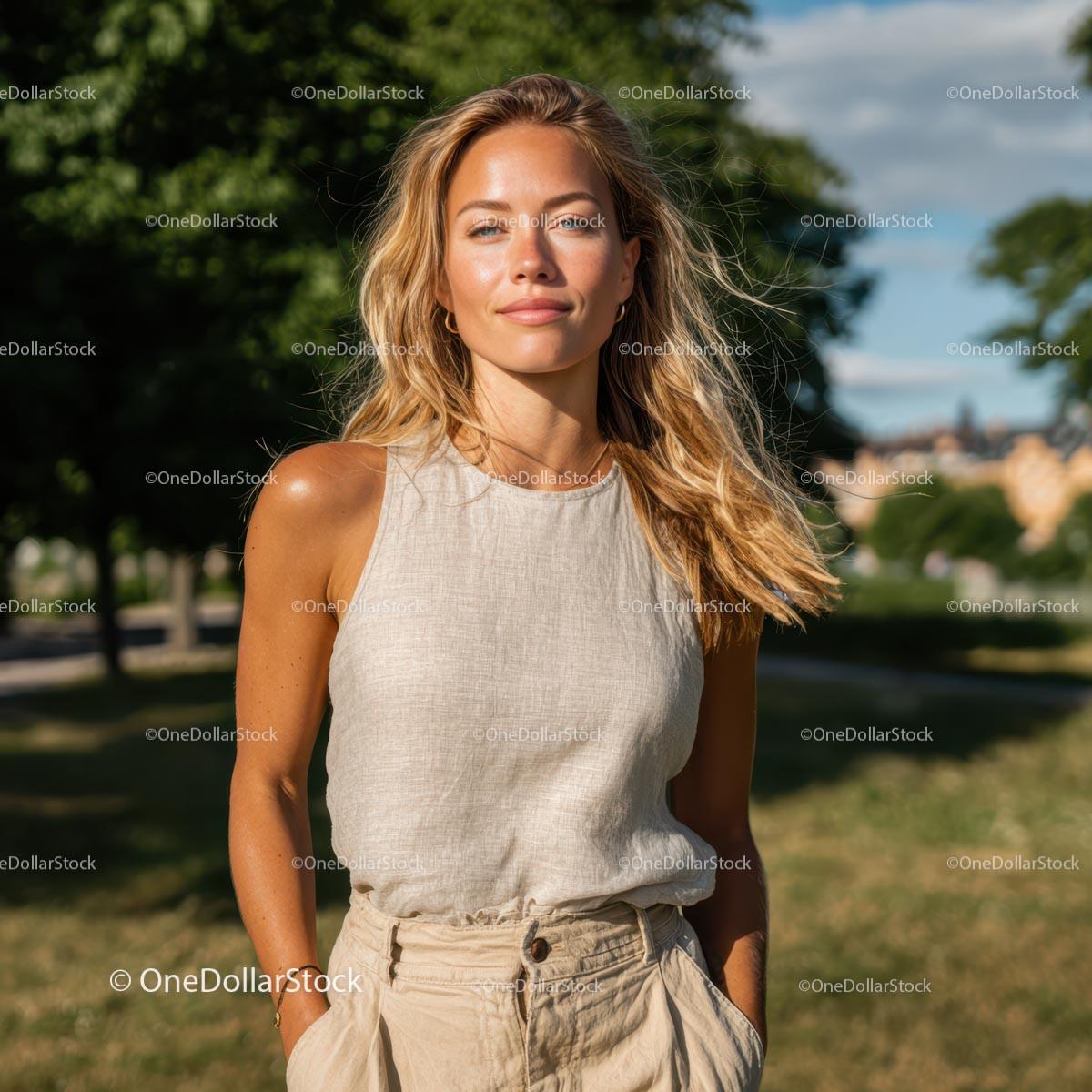 Blonde Woman Enjoying a Sunny Day in the Park