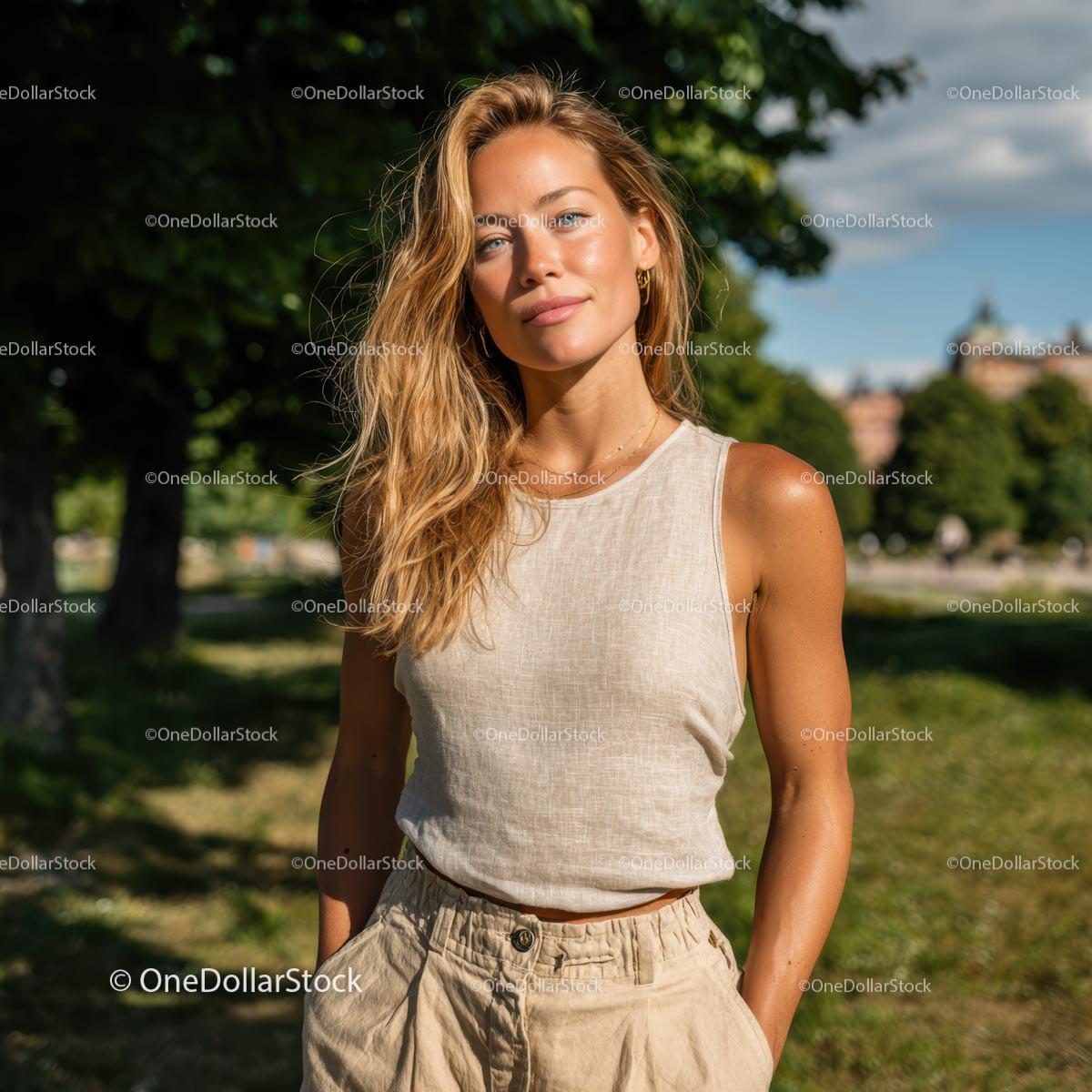 Smiling Woman in Casual Outfit on a Sunny Day Stock Photo Bundle preview 27