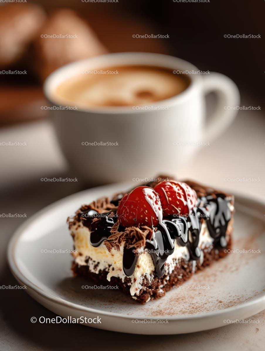 Gourmet Chocolate Cake with Strawberries and Coffee