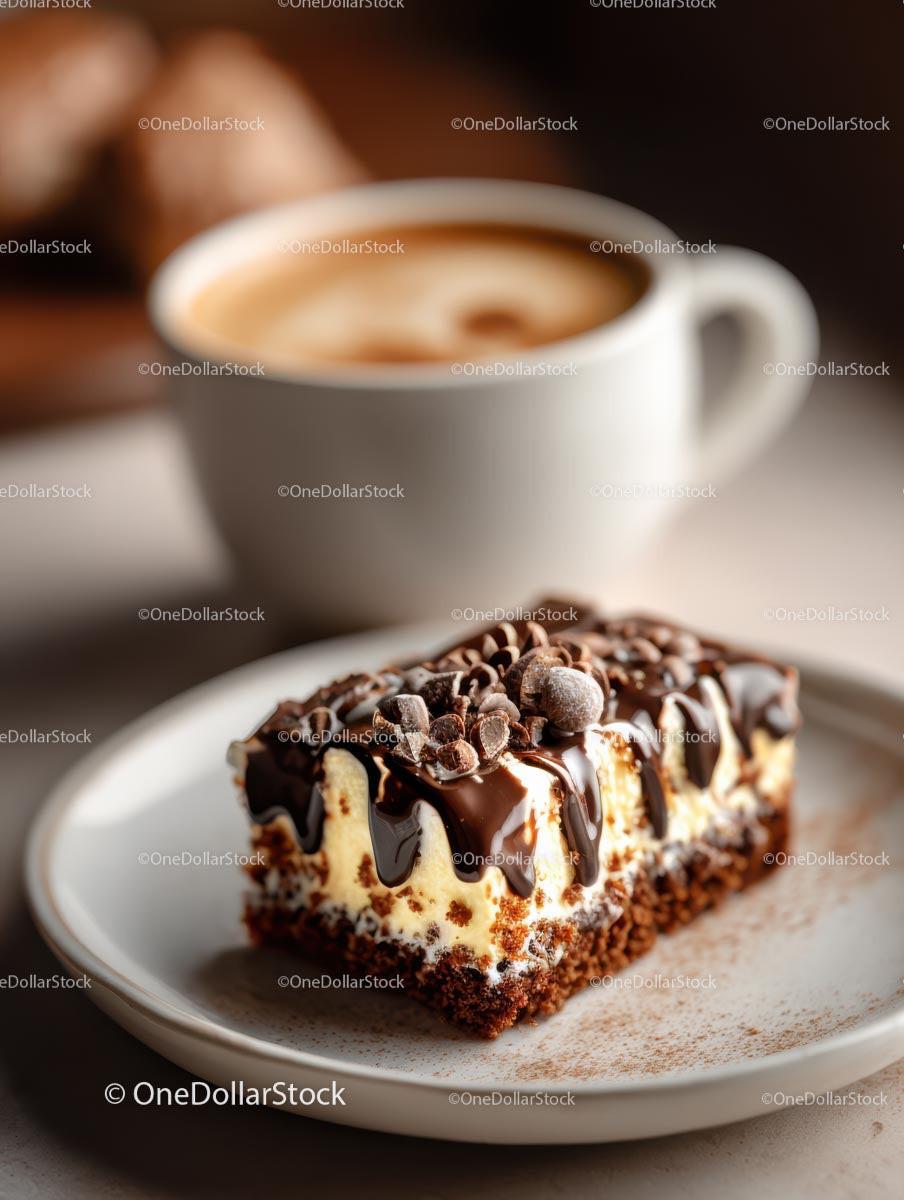 Delicious Chocolate Cake with Coffee on a Plate