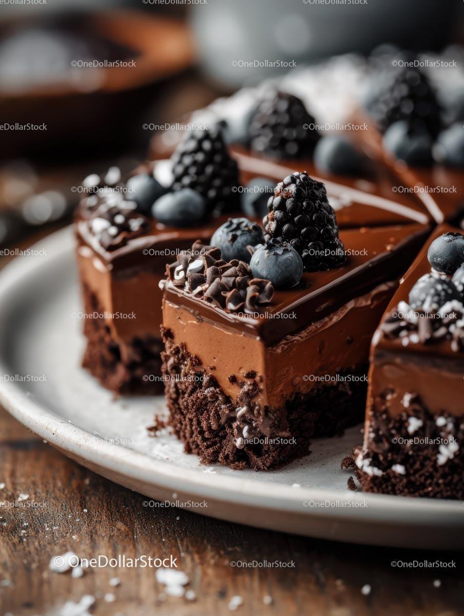 Decadent Chocolate Cake with Blackberries and Blueberries Stock Photo Bundle preview