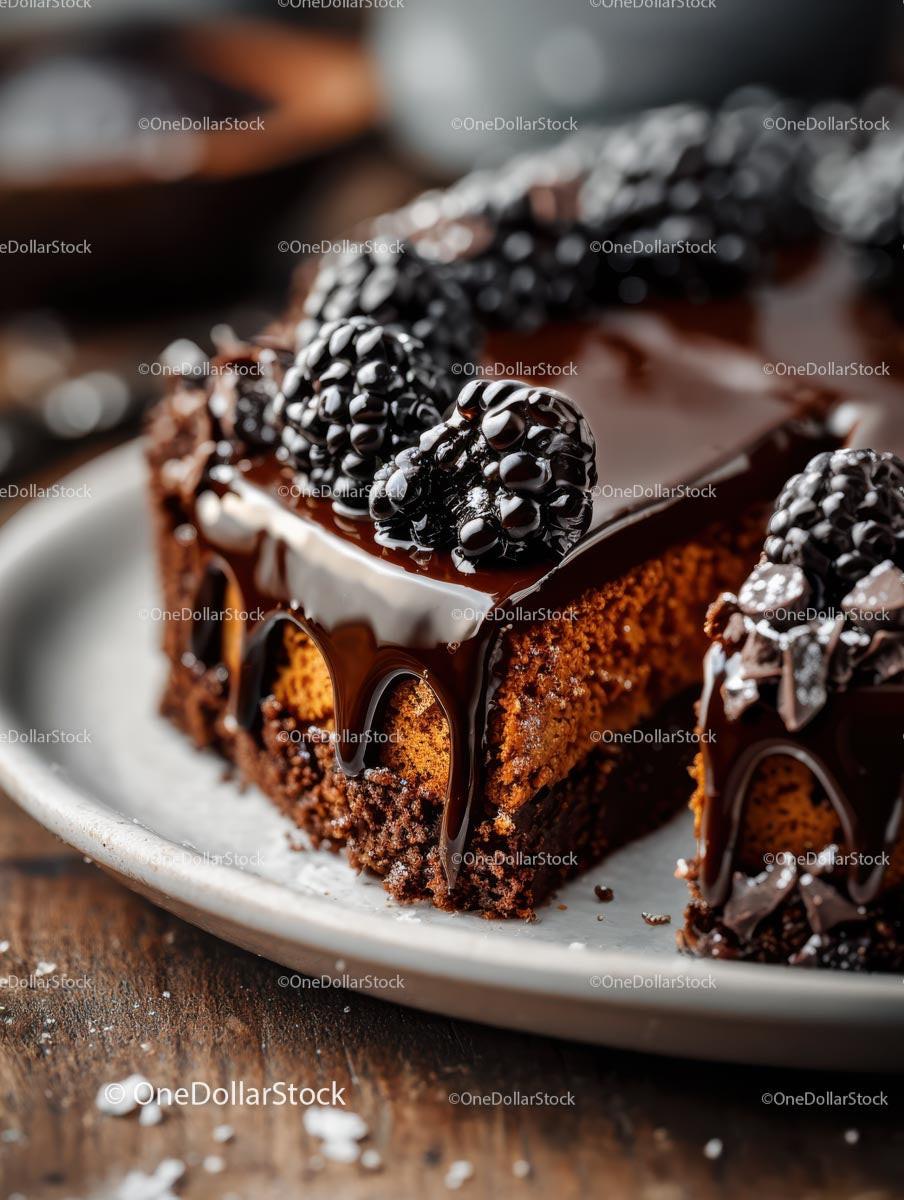 stock photo bundle made with Decadent Chocolate Cake with Blackberries and Blueberries Stock Photo Bundle