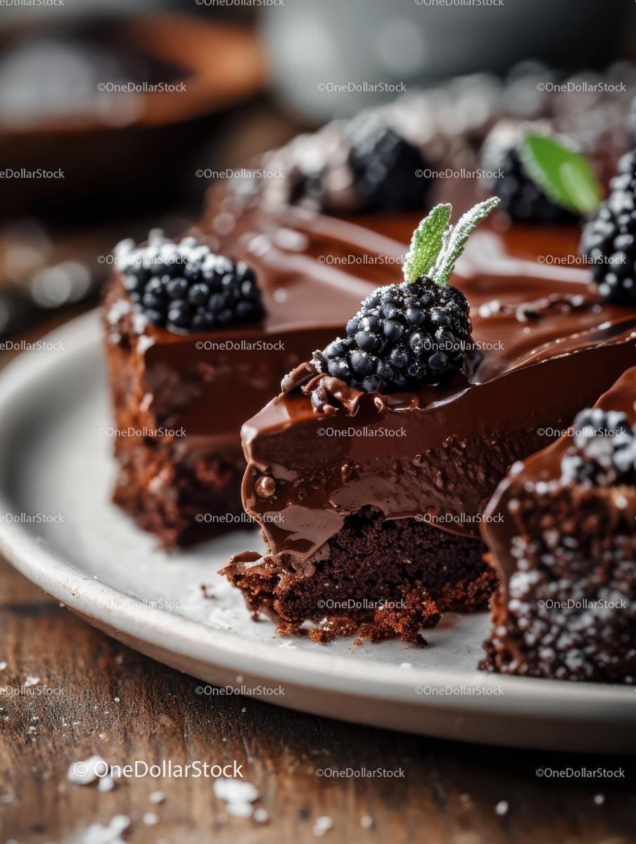 Decadent Chocolate Cake with Blackberries and Blueberries Stock Photo Bundle preview 5