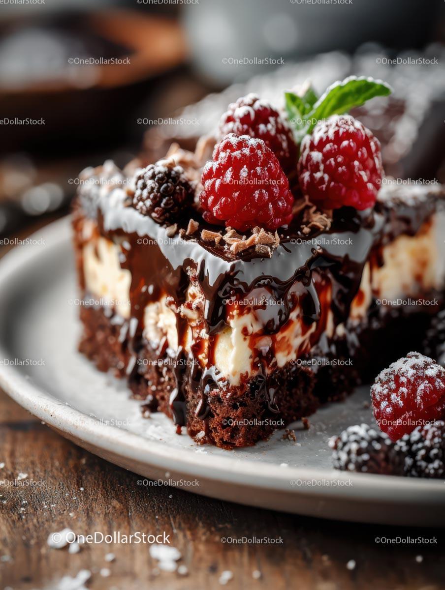 Decadent Chocolate Cake with Blackberries and Blueberries Stock Photo Bundle preview 8