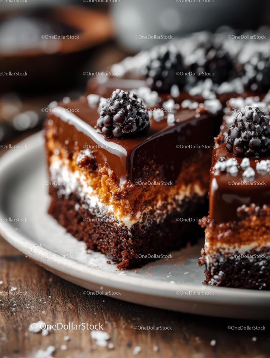Decadent Chocolate Cake with Blackberries and Blueberries Stock Photo Bundle preview 9