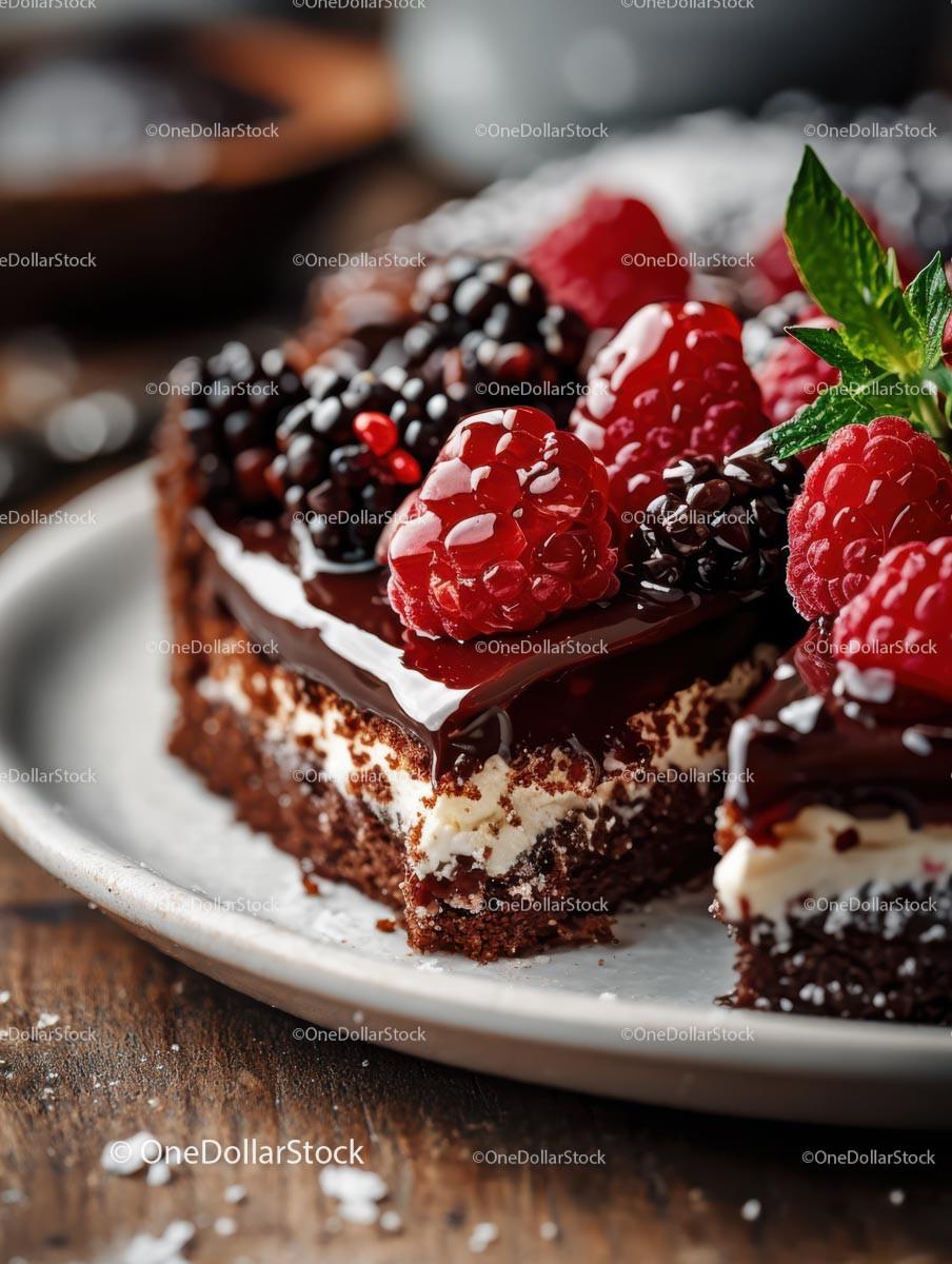 Decadent Chocolate Cake with Blackberries and Blueberries Stock Photo Bundle preview 13